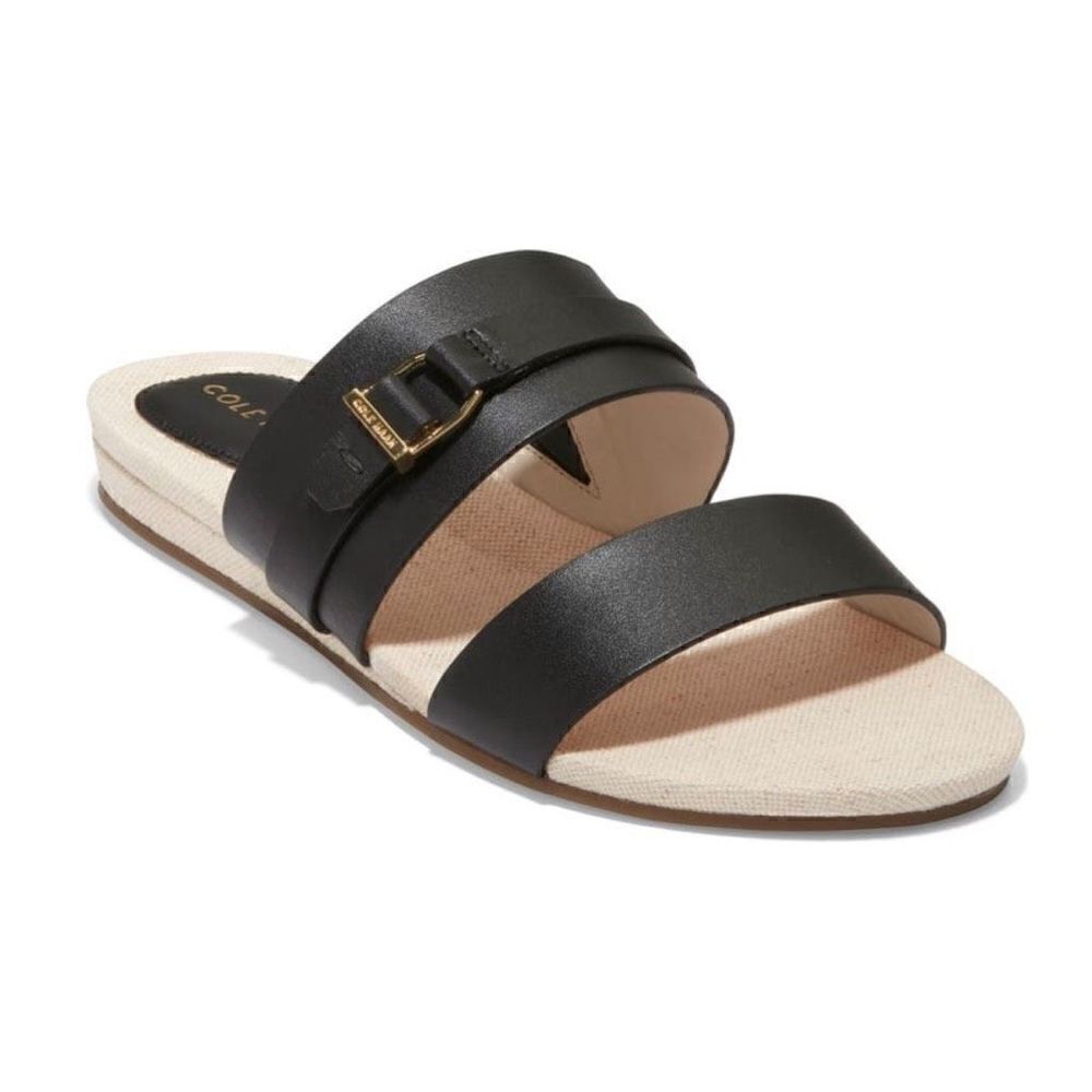 Cole Haan Women's Black Leather Double-Strap Slide Sandal